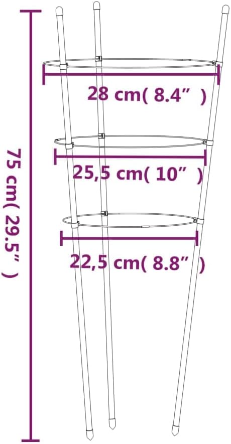 Sturdy Plant Support Rings with 3 Rings 5 pcs Green 29.5" Steel Tomato Cage for Climbing Fruits, Flowers, Vegetables, Indoor Outdoor Use