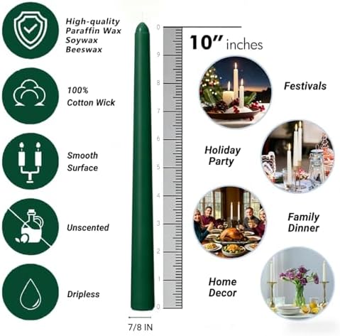 Hunter Green Taper Candles for Home Decoration, 20 Pack 10 Inch Unscented Dripless Candlesticks for Dinner Party Wedding - Image 7