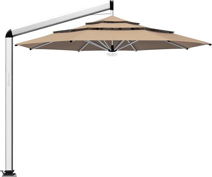 EliteShade USA Atlas 3-Tier 11FT Full Aluminum Cantilever Patio Umbrella for Outdoor restaurant Garden Courtyard Deck Pool and Marketing with Light,Heather Beige
