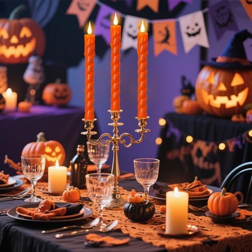 Orange Flameless Taper Candles Battery Operated with Remote Timer - Image 7