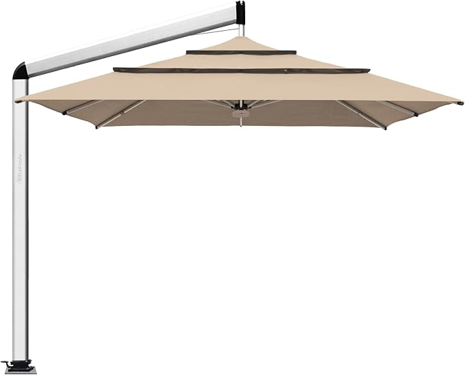 EliteShade USA Atlas 3-Tier 10x10FT Full Aluminum Cantilever Patio Umbrella for Outdoor restaurant Garden Courtyard Deck Pool and Marketing with Light,Heather Beige
