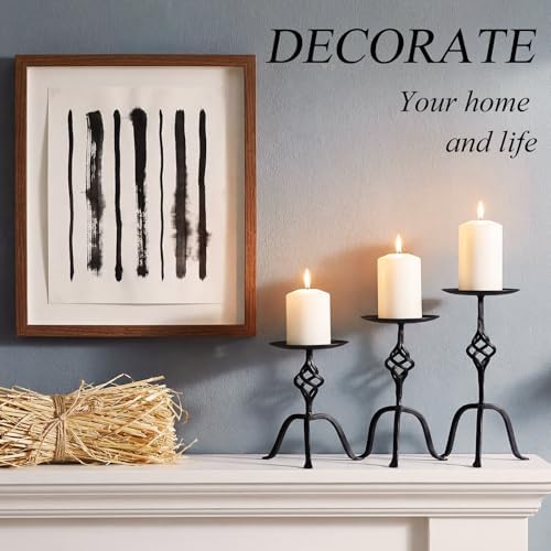 3 Pcs Black Iron Candlestick Holders 9.8, 8, 6.3 Inch, Retro - Image 7