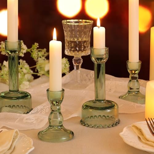 Lanttu 6 Pcs Green Glass Candlestick Holders Taper Candle Holder Bulk - Image 6