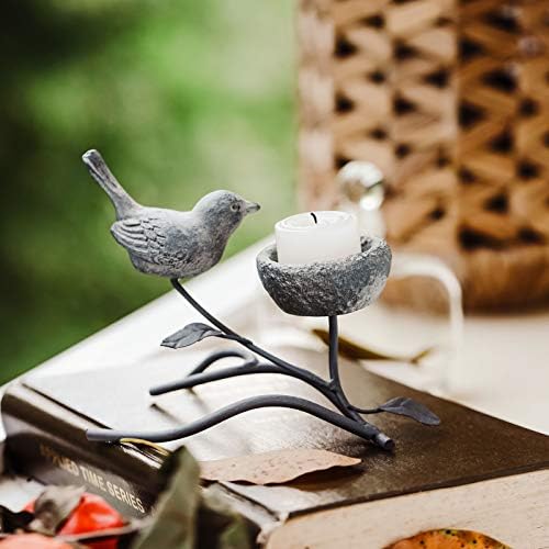 Marbrasse Votive Candle Holders, Vintage Home Decor Centerpiece, Iron Branches, Resin Bird and Nest, Tabletop Decorative TeaLight Candle Stands,Creative Artwork (Grey Black) - Image 6
