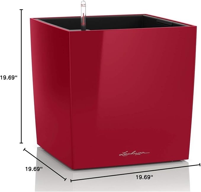 Lechuza Cube 50 Premium Scarlet Red High Gloss, Self-Watering Square Planter, H19.3 L19.3 W19.3 in