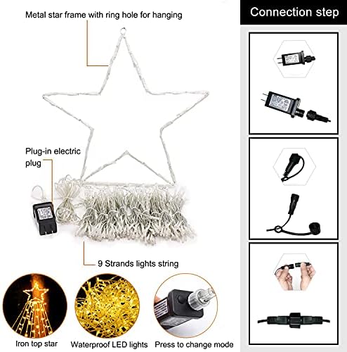 Outdoor Christmas Decorations Star String Lights, 320 LED 11.5 ft Waterfall Tree Lights with 8 Lighting Modes Christmas Star Lights for Indoor Outdoor Yard Home Festival Party Xmas New Year Decor - Image 7
