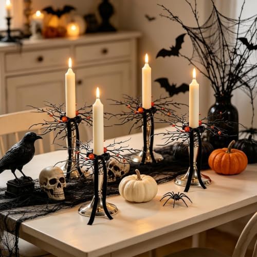 4 PCS Halloween Taper Candle Rings Wreaths 1.38" Mini Black Orange Berries & Pumpkin Taper Candle Holder Wreaths for Pillar Candle for Halloween Party Church Home Table Centerpiece Candlesticks Decor - Image 7