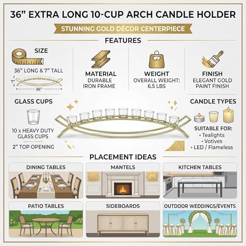 Seraphic Table Centerpiece for Dining Room, Extra Long Candle Holder, Gold - Image 4