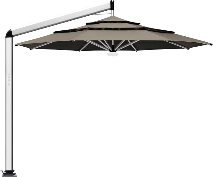 EliteShade USA Atlas 3-Tier 11FT Full Aluminum Cantilever Patio Umbrella for Outdoor Restaurant Garden Courtyard Deck Pool and Marketing with Light (No battery), Taupe