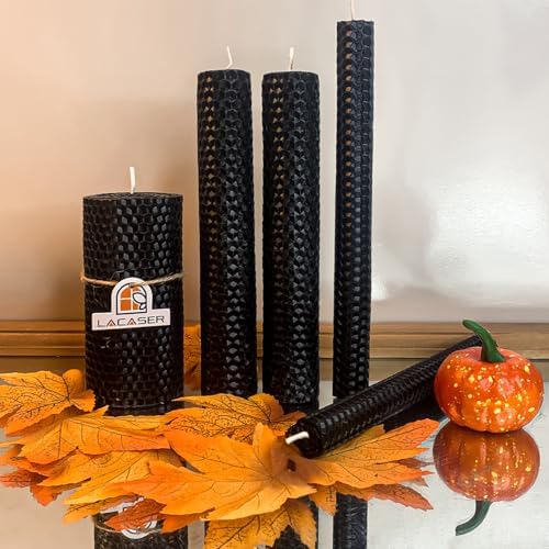 Lacaser Beeswax Black Taper Candles Set of 14 pcs, 9" Long Black Candlesticks, Smokeless & Unscented, Burning Time 4 Hours - Image 5