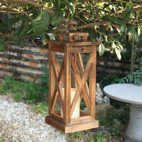 Rustic Farmhouse Wooden Candle Lantern,17'' H Lanterns Decorative Indoor&Outdoor, Patio Decor, Hanging Lantern Holder Decor for Indoor Outdoor, Home, Garden, Wedding - Image 7