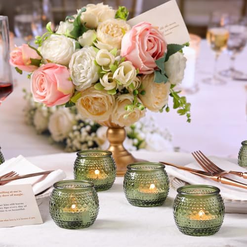 16 Pcs Green Votive Candle Holders, Round Glass Tea Lights Holder with Polka Dot Embossed, Votive Candle Holders for Weddings, Home Decor, Baby Shower, Special Occasions - Image 6