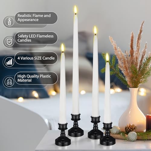 Rossesay 12 Pcs LED Taper Candles Holders, Black Holder & White Candles - Image 6