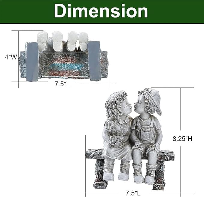 Lily's Home 8.25-Inch First Kiss Statue - Resin Garden Decor for Outside - Outdoor and Garden Decorations - Little Girl and Boy Kissing Yard Miniature Figurine - Small and Exquisite