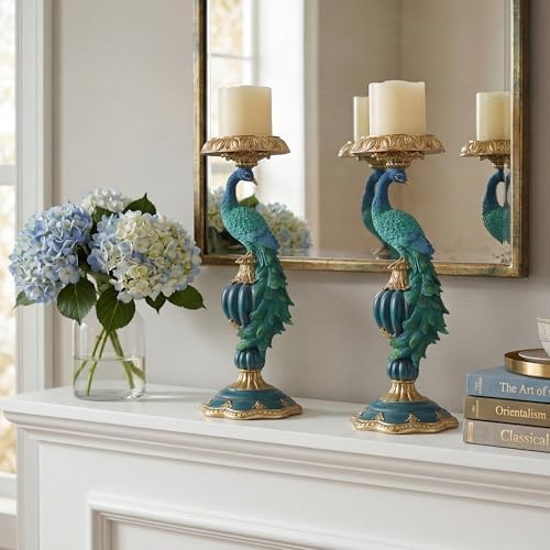Peacock Candlestick Holders, Green Peacock Candle Holder,14 in - Image 5