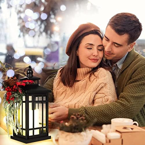 Metal Christmas Vintage Candle Lanterns with Led Light,Red Ribbon Decorative Hanging Lantern for Indoor Outdoor Decorations Party Gift, Christmas Porch Decor, WOKEISE - Image 6