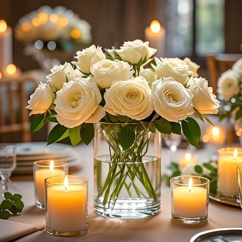 TBWIND 6pcs 6" x 4.7" Clear Glass Cylinder Vases for Centerpieces - Image 6