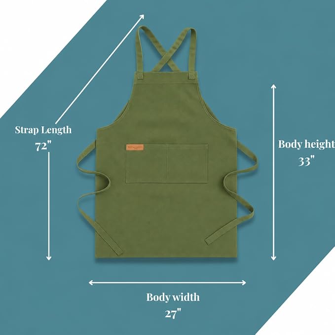 100% Cotton Kitchen Apron with 2 Pockets – Adjustable Chef Apron for Cooking Baking BBQ – Unisex Apron