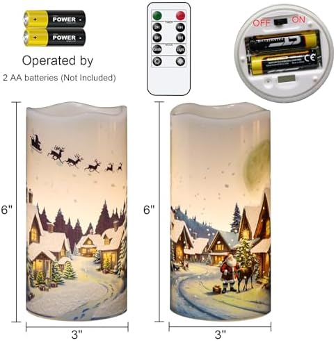 Christmas Santa LED Flameless Pillar Candles Battery Operated Remote Timer - Image 7