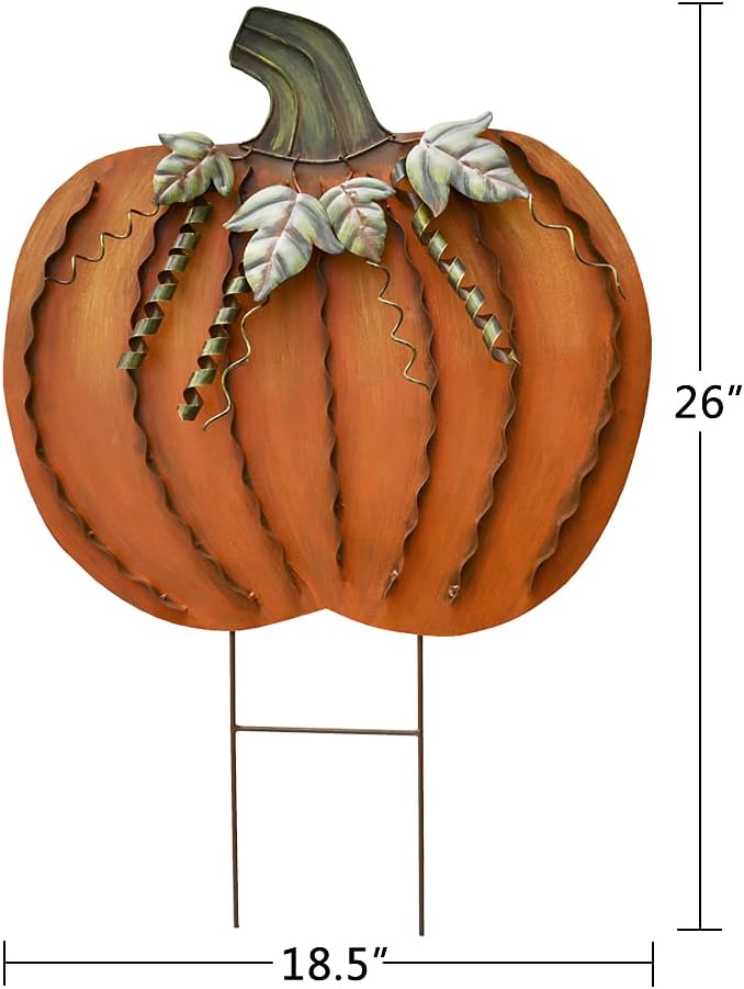 K KILIPES 26" H Metal Rustic Pumpkin Yard Stake - Outdoor Fall Decor Garden Stake Autumn Yard Sign for Porch Garden Home Patio Harvest Thanksgiving Halloween Decorations