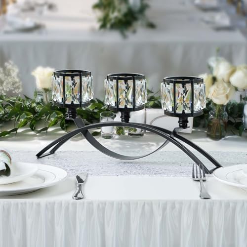 Black 3-Arm Crystal Candle Holders Arched - Elegant Tabletop Candelabra Centerpiece for Weddings, Dining Room Decor, Modern Home & Cabinet Display for & Housewarming - Image 7