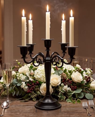 5 Arm Metal Candelabra 10.2" Matte Black Taper Candle Holder for Home Decor - Image 6