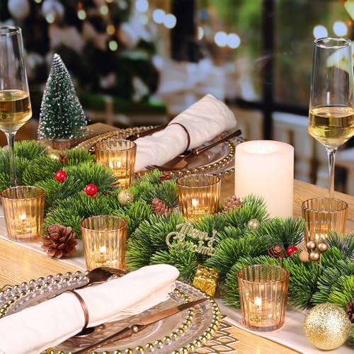 NITIME 8PCS Vintage Ribbed Gold Votive Candle Holders, Glass Candle Holder for Wedding Decorations, Tealight Candle Holder for Table Centerpiece, Diwali, Home and Party Decorations - Image 6