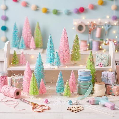 RattanView 12 PCS Pastel Mini Christmas Trees, Bottle Brush Village Decor - Image 6
