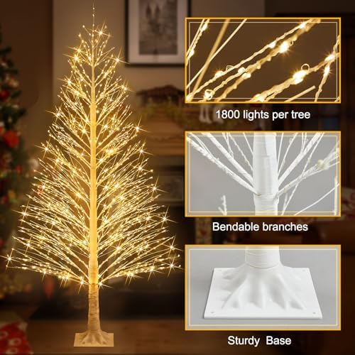 Rossesay 1 Pack 8ft-1800led Christmas Lighted Birch Tree Warm White Lights - Image 6