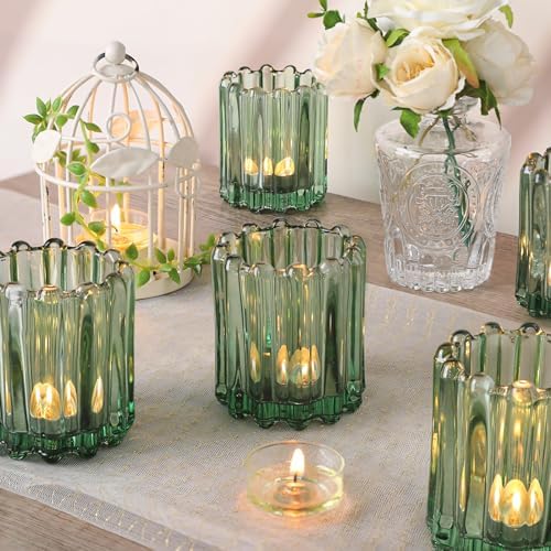 12PCS Glass Green Votive Candle Holder, Ribbed Tea Light Candles Holders - Image 6
