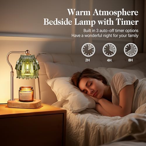 Candle Warmer Lamp with Timer Dimmer, Modern Wax Warmer for Scented Wax Jar Candle Warmer with 2 Bulbs, Adjustable Height Glass Lamp for Gifts for Women, Home Decor, Gold Green - Image 6