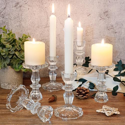 4.33" Tall Glass Candlestick Set of 6 Clear Crystal Candle Holders - Image 7