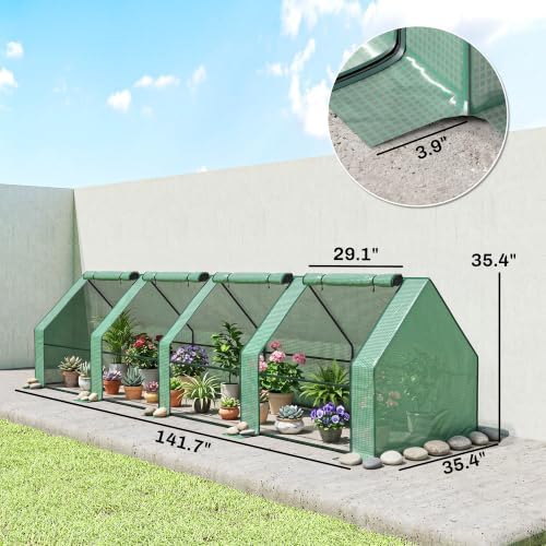 Outsunny 12' x 3' x 3' Mini Greenhouse Portable with Zippered Doors Green - Image 7
