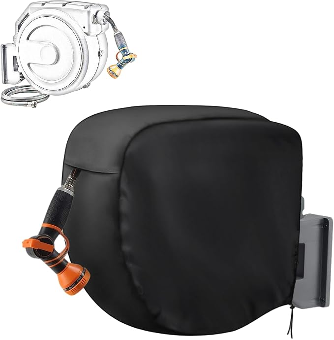 Hose Reel Cover,600D Waterproof Covers for Retractable Garden Hoses Reels,Heavy Duty Shield for Water Hose-Reel(20"Lx10.2"Wx18"H,Black)