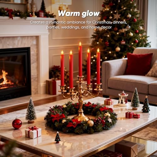 Homemory 6 Pcs Real Wax LED Red Flameless Taper Candles with Remote Timer, 9.6 Inches Fake Candlesticks, Dripless Battery Operated Window Candle with 3D Flickering Flame for Fireplace Xmas Decor - Image 7