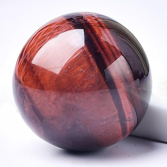 2.4-2.8 inch Natural Red Tiger Eye Crystal Ball with Stand, Hand Polished Quartz Massage Sphere, Reiki Healing Gemstone Ball, Feng Shui Room Desktop Decorative Rock Orb