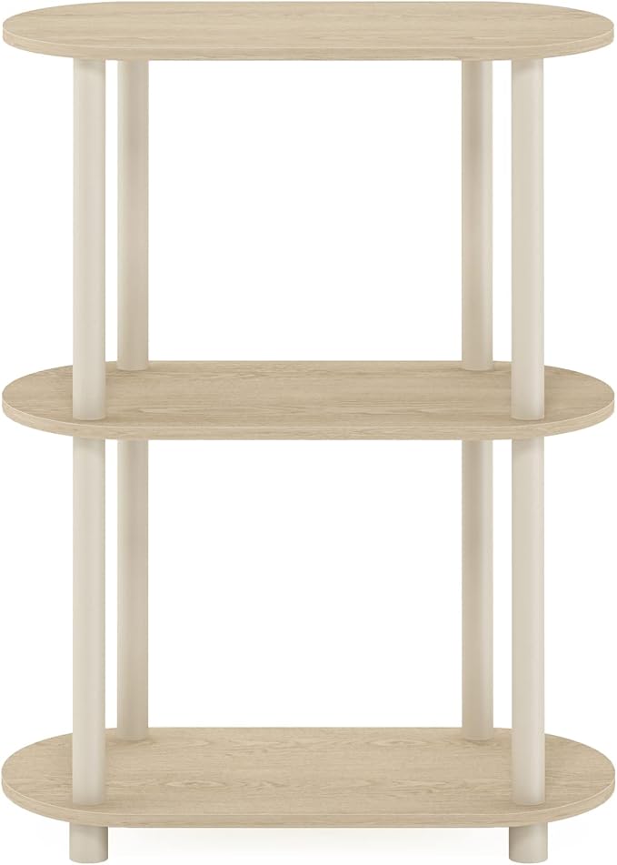 Furinno Turn-N-Tube No Tools 3-Tier Modern Oval Side Display Rack, Bauhaus Oak/Beige