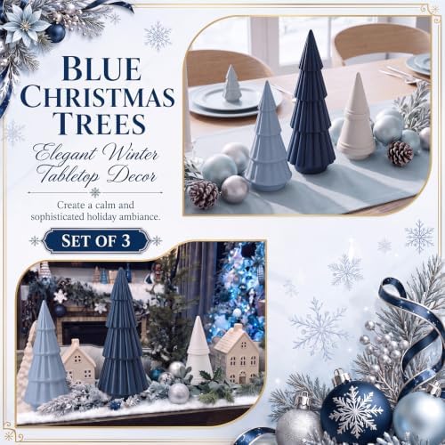 3 Pcs Neutral Christmas Tree Figurines,Dusty Blue - Image 6
