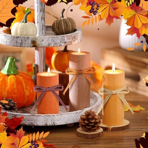 MTLEE 3 Pcs Fall Wood Candle Holders Fall Style, Soy Wax Tea Light - Image 6