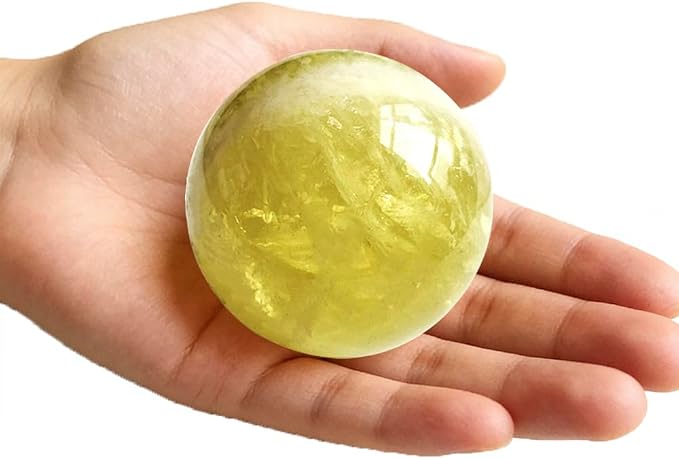 2-2.4 inch Natural Citrine Crystal Ball with Stand, Hand Polished Yellow Quartz Sphere, Reiki Healing Crystal Sphere, Energy Balancing Stone Crafts, Feng Shui Home Desktop Ornament