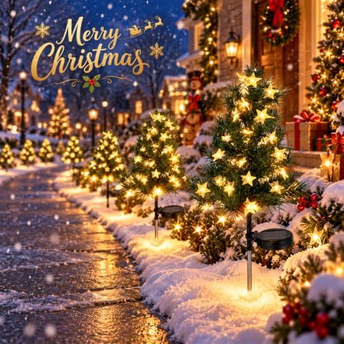 Huaerle 4-Pack Solar Christmas Tree Garden Stake Lights Outdoor Christmas Decorations - Image 7