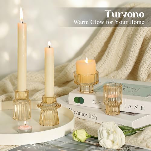 12 Pack Ribbed Amber Glass Candle Holders for Table Centerpieces - Image 6
