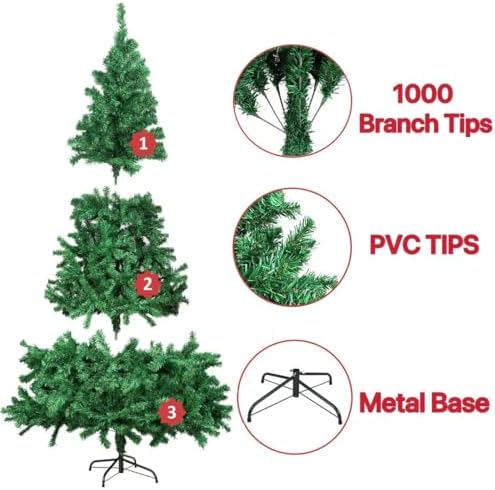 Artificial Christmas Tree, 1000 PVC Tips Full Hinged Spruce Tree with Foldable Metal Stand, Easy Assembly Xmas Tree for Home Office Holiday Party Decoration (Green, 7FT) - Image 7