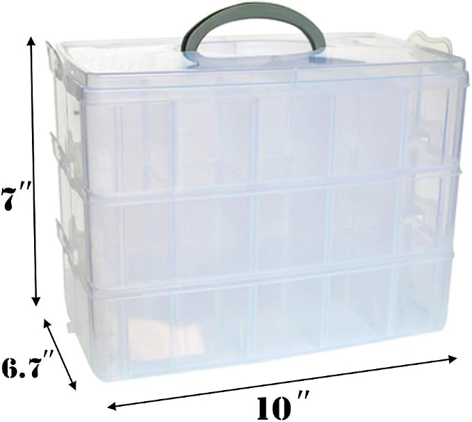 Sooyee 3-Layer Things & Crafts Storage Box, Large | 30 Adjustable Compartments, For Washi Tape, Embroidery Accessories, Threads Bobbins, Kids Toy, Nail Polish, Jewelry