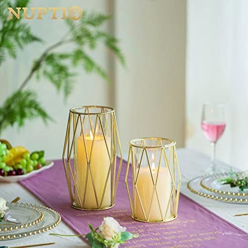 NUPTIO Gold Geometric Hurricane Glass Candle Holders, Set of 2 - Image 6