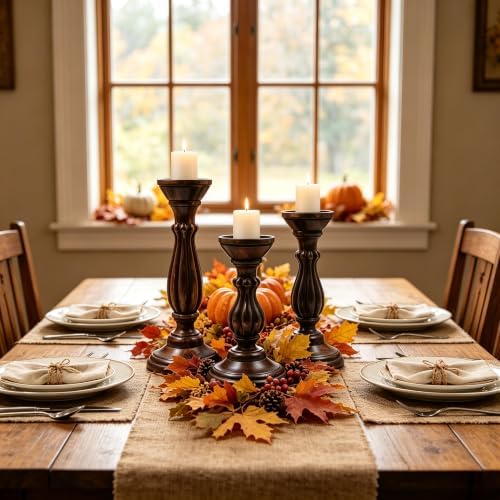Hosley Set of 3 Dark Brown Wood Pillar Candle Holders 13 Inches 11 Inches and 9 Inches High Ideal for LED and Pillar Candles Gifts for Weddings Party Home Spa Reiki Aromatherapy - Image 7
