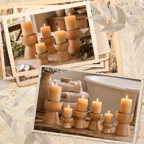 Mifoci 6 Pcs Farmhouse Wooden Candle Holders Pillar Set, Table Mantel Decor - Image 6