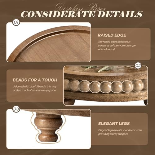 EOSAHR Beaded Wood Riser, Farmhouse Pedestal Stand for Home Decor, Brown - Image 6