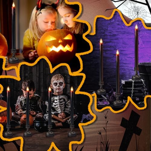 8 Pack Black Halloween Candles,Flameless Bleeding Taper Candles with Base - Image 7