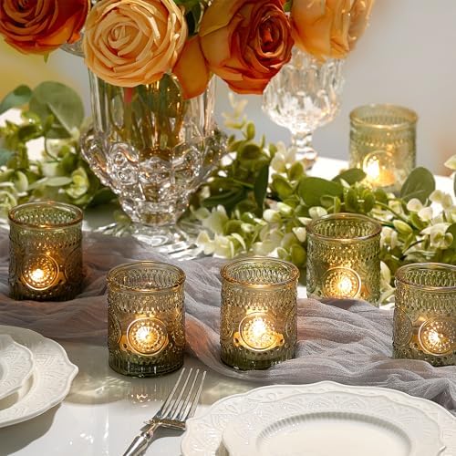 30 Pack Clear Glass Votive Candle Holders, Vintage Candle Holder Bulk, Tealight Candle Holders for Table Centerpieces, Home, Bridal Shower, Birthday, Christmas, Thanksgiving Party Table Decor (Green) - Image 3